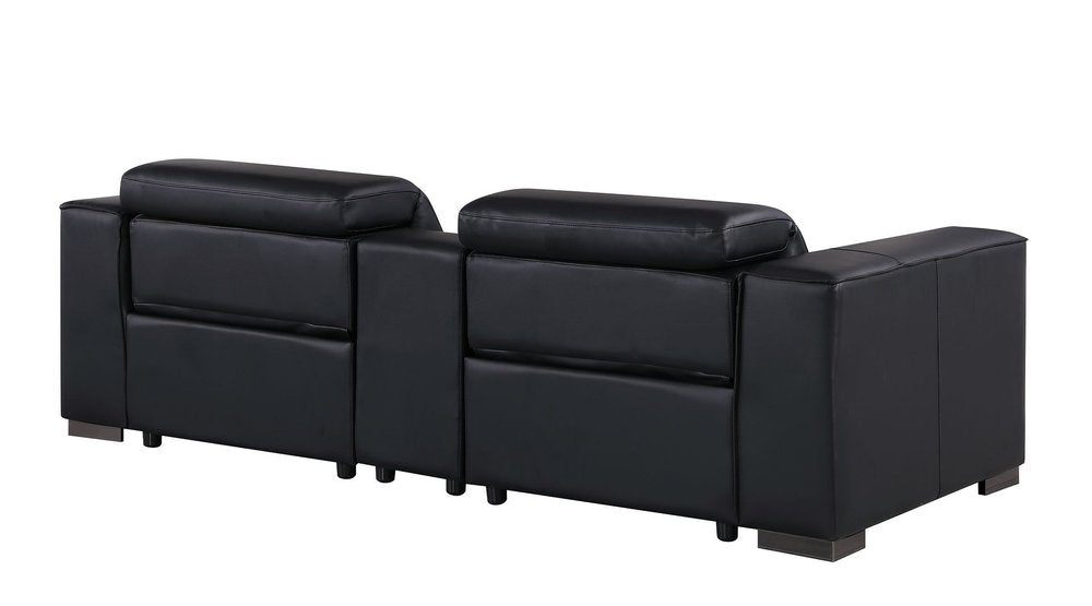 93" Black and Brown Leather Power Reclining Loveseat With Storage