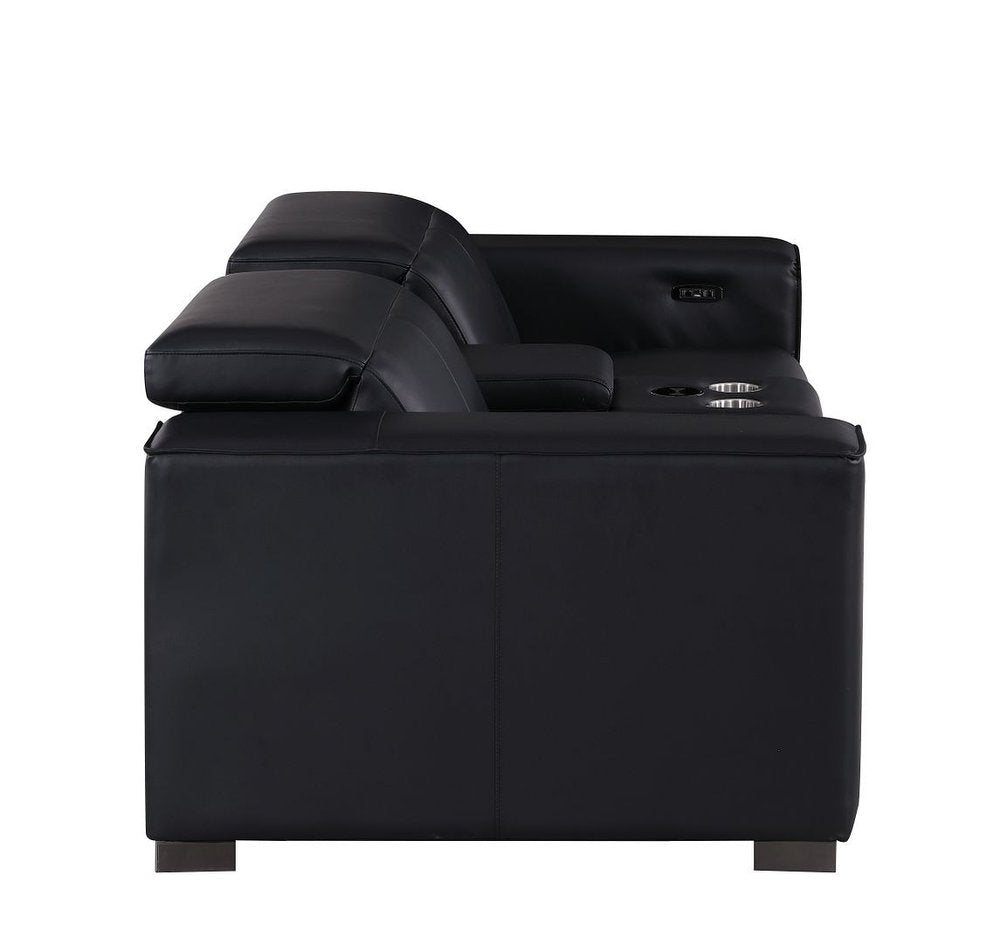 93" Black and Brown Leather Power Reclining Loveseat With Storage