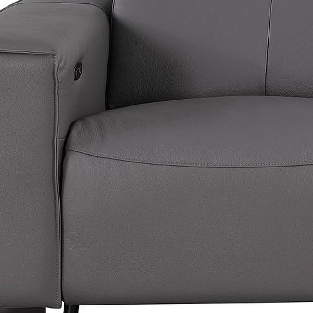 93" Dark Gray and Brown Leather Power Reclining Loveseat With Storage