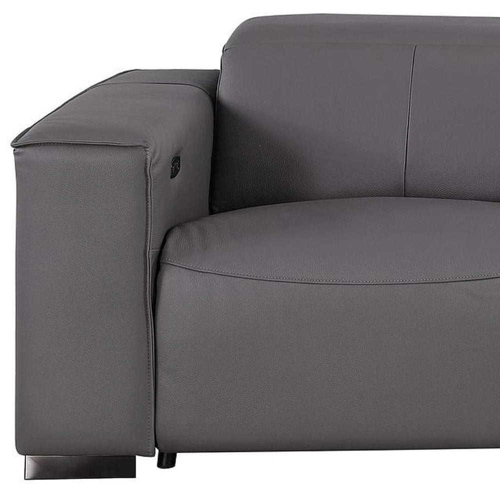 93" Dark Gray and Brown Leather Power Reclining Loveseat With Storage