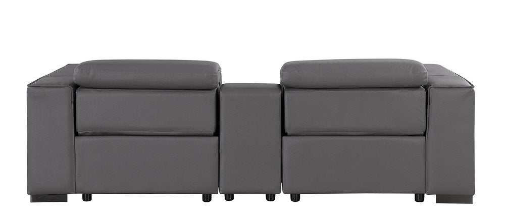 93" Dark Gray and Brown Leather Power Reclining Loveseat With Storage