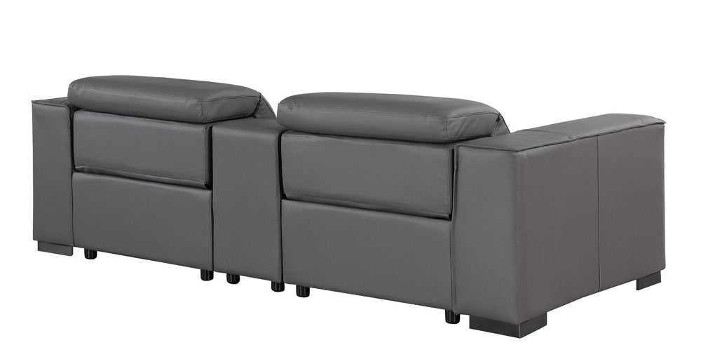 93" Dark Gray and Brown Leather Power Reclining Loveseat With Storage
