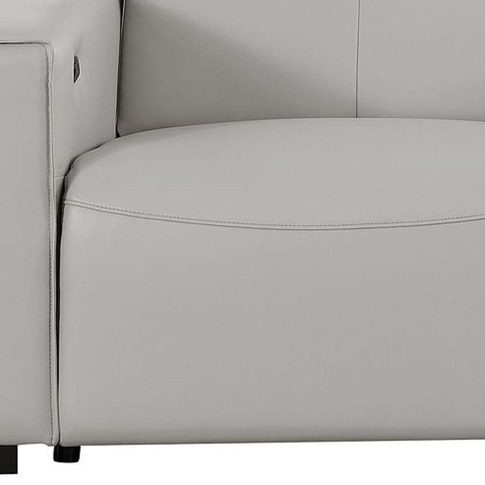 93" Light Gray and Brown Leather Power Reclining Loveseat With Storage