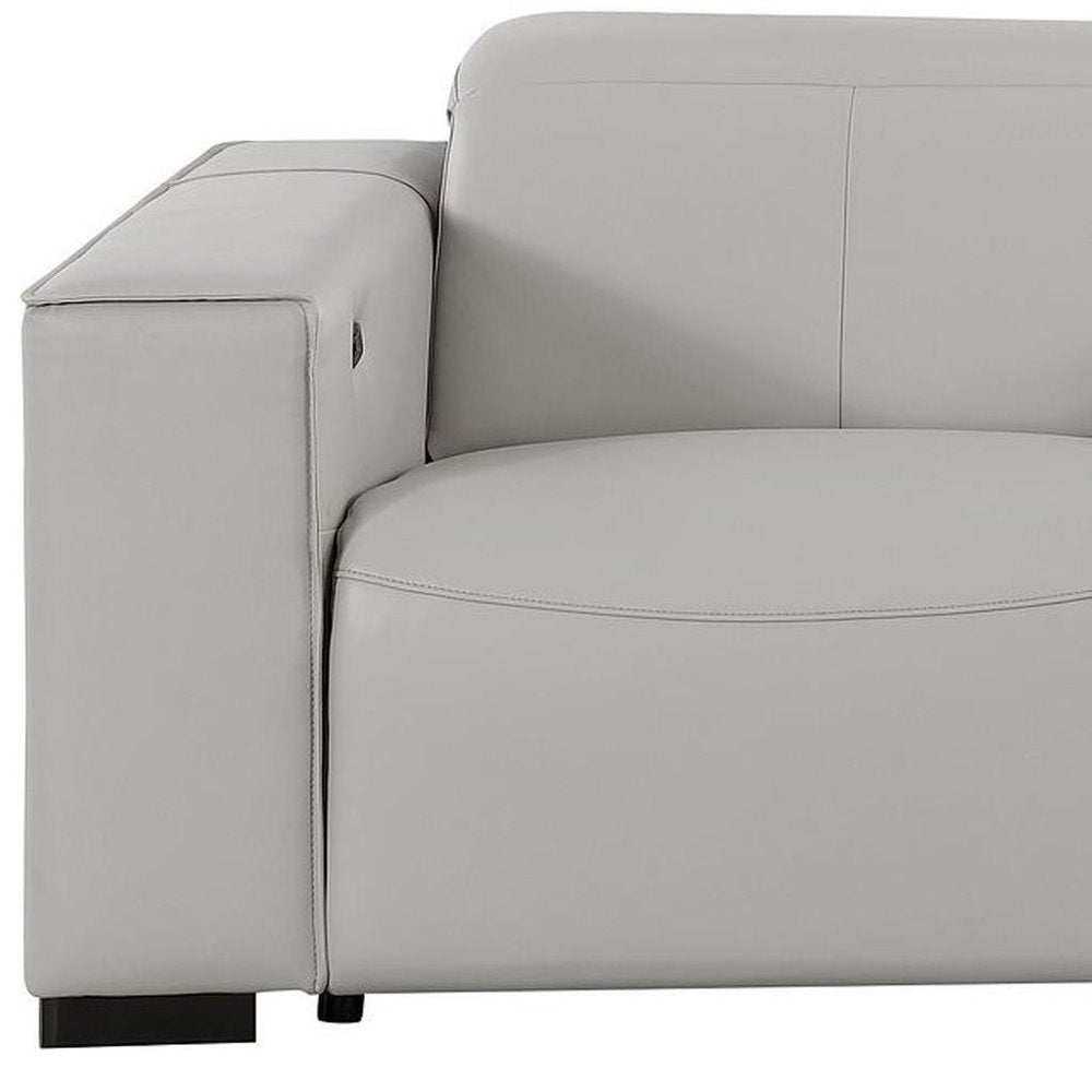 93" Light Gray and Brown Leather Power Reclining Loveseat With Storage