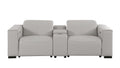 93" Light Gray and Brown Leather Power Reclining Loveseat With Storage