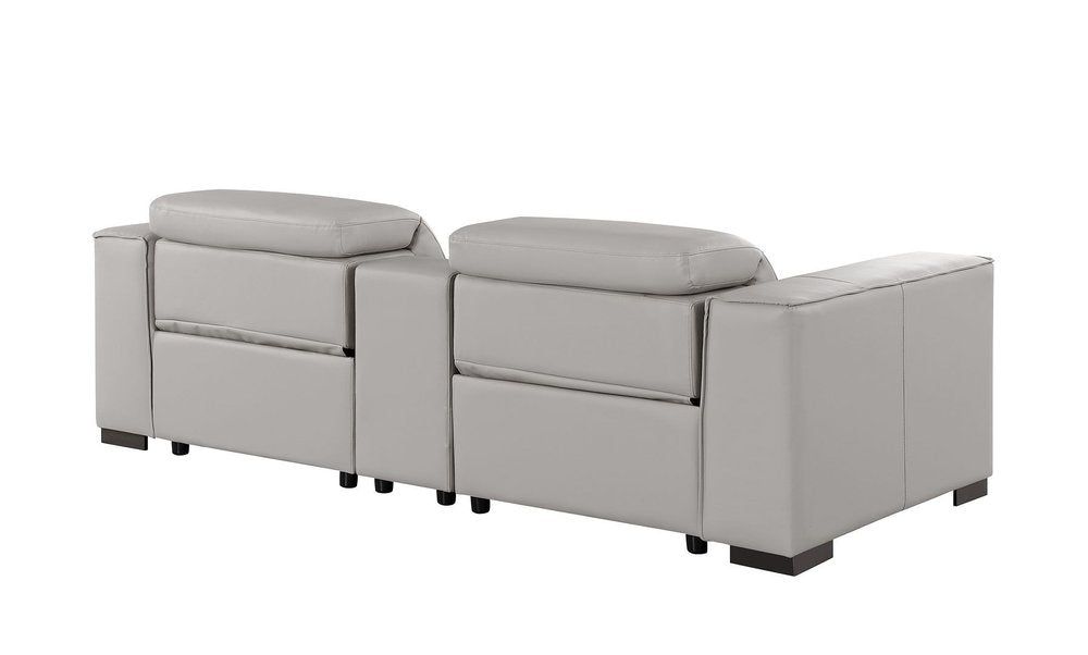 93" Light Gray and Brown Leather Power Reclining Loveseat With Storage