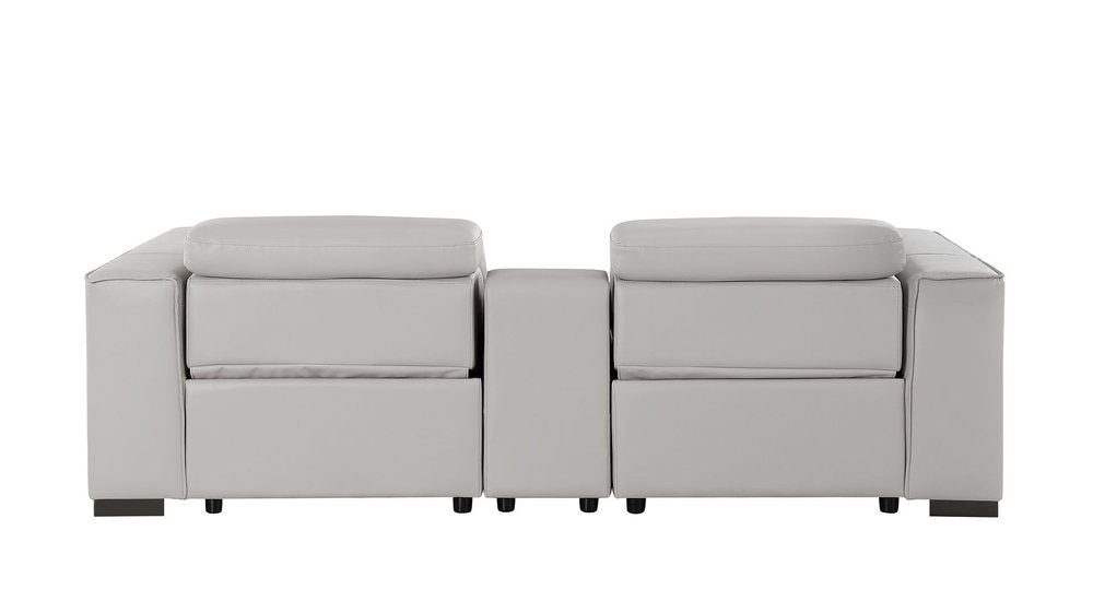 93" Light Gray and Brown Leather Power Reclining Loveseat With Storage