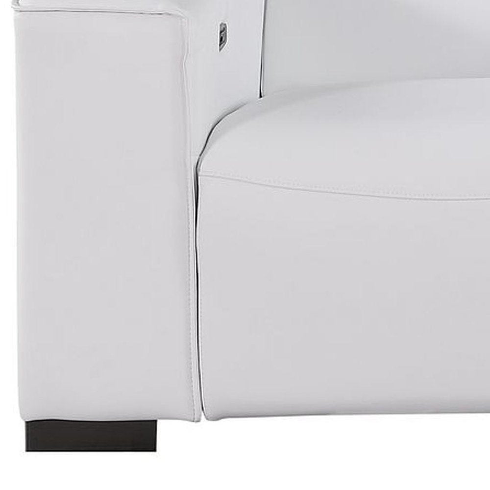 93" White and Brown Leather Power Reclining Loveseat With Storage