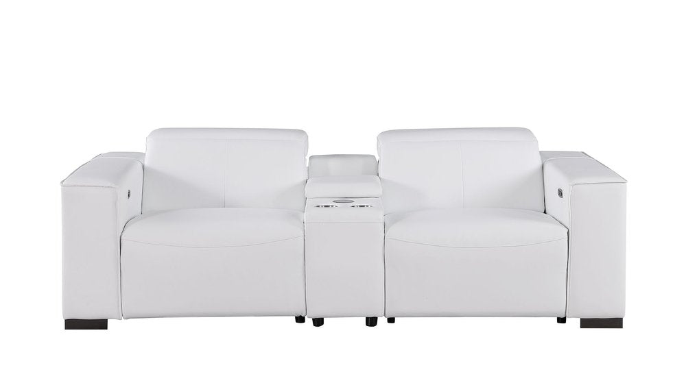 93" White and Brown Leather Power Reclining Loveseat With Storage