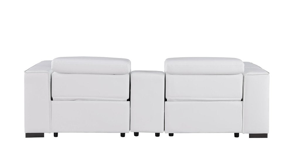 93" White and Brown Leather Power Reclining Loveseat With Storage