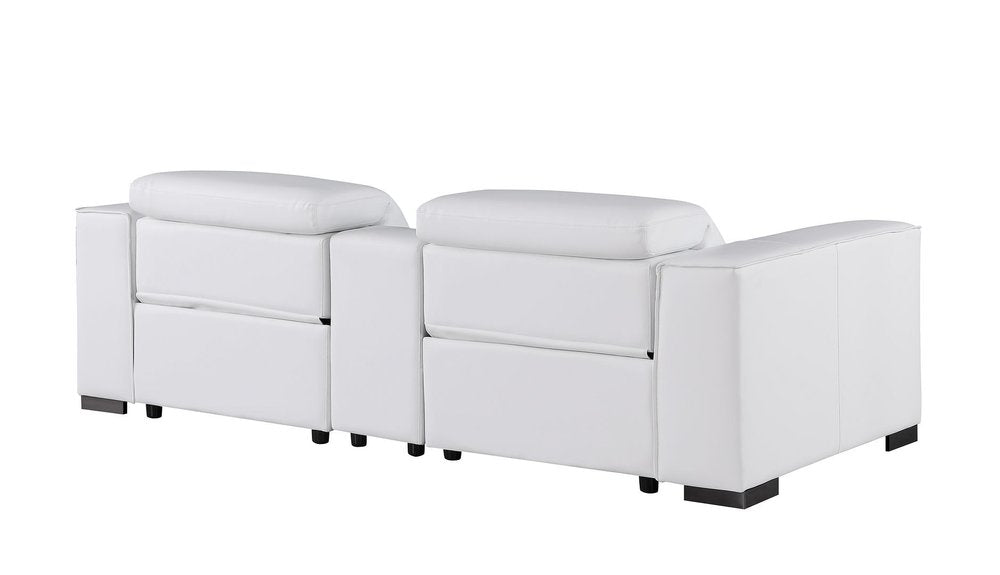 93" White and Brown Leather Power Reclining Loveseat With Storage