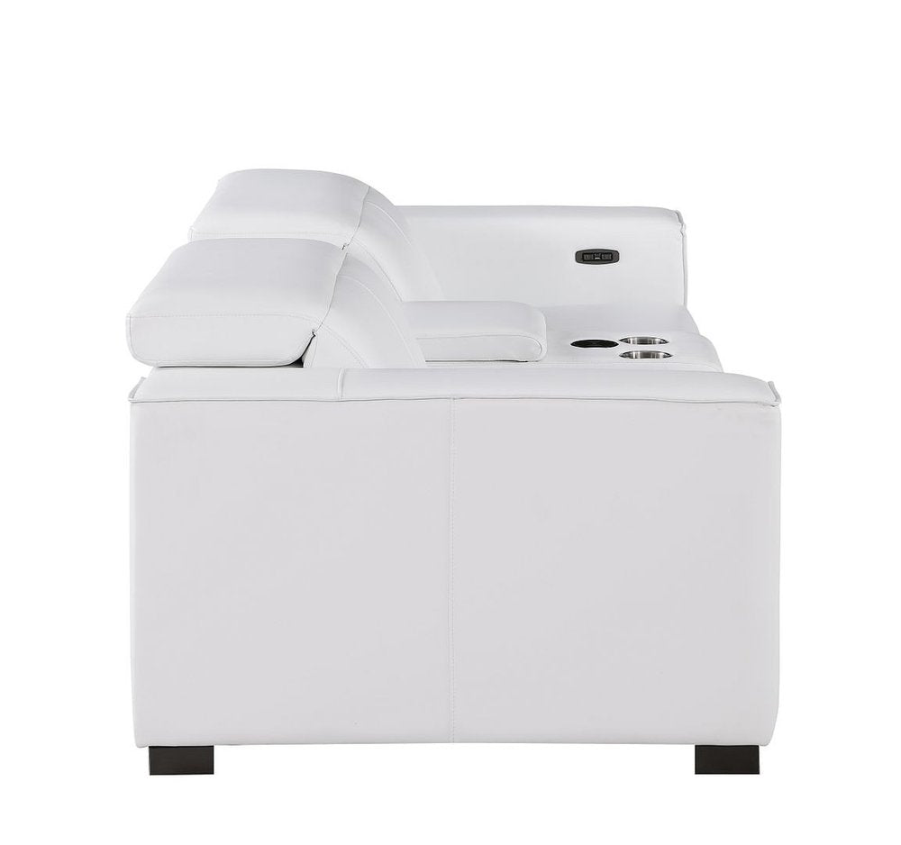 93" White and Brown Leather Power Reclining Loveseat With Storage