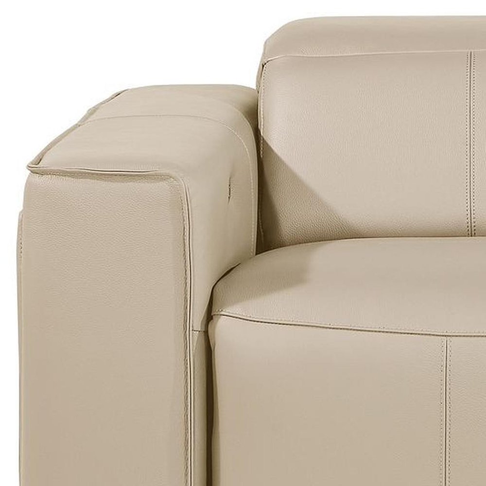 77" Cream and Brown Italian Leather Power Reclining Loveseat With Storage