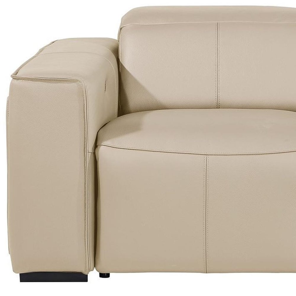 77" Cream and Brown Italian Leather Power Reclining Loveseat With Storage
