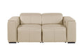77" Cream and Brown Italian Leather Power Reclining Loveseat With Storage