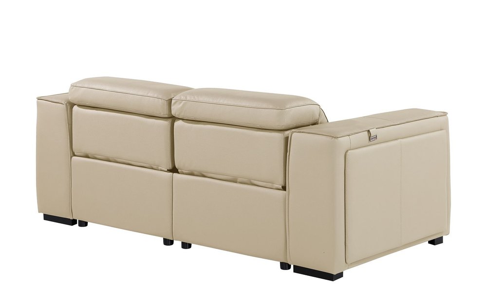 77" Cream and Brown Italian Leather Power Reclining Loveseat With Storage