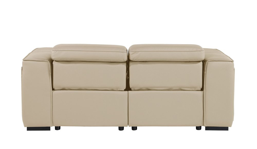 77" Cream and Brown Italian Leather Power Reclining Loveseat With Storage