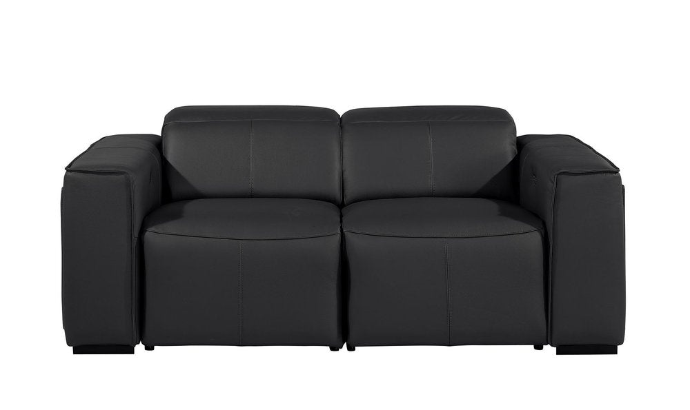 77" Black and Brown Italian Leather Power Reclining Loveseat With Storage