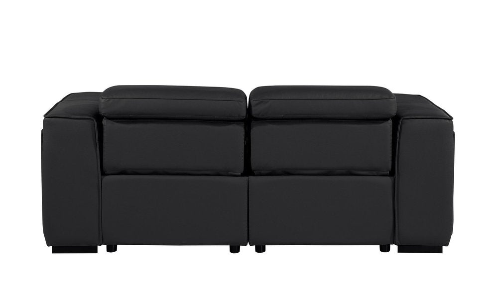 77" Black and Brown Italian Leather Power Reclining Loveseat With Storage