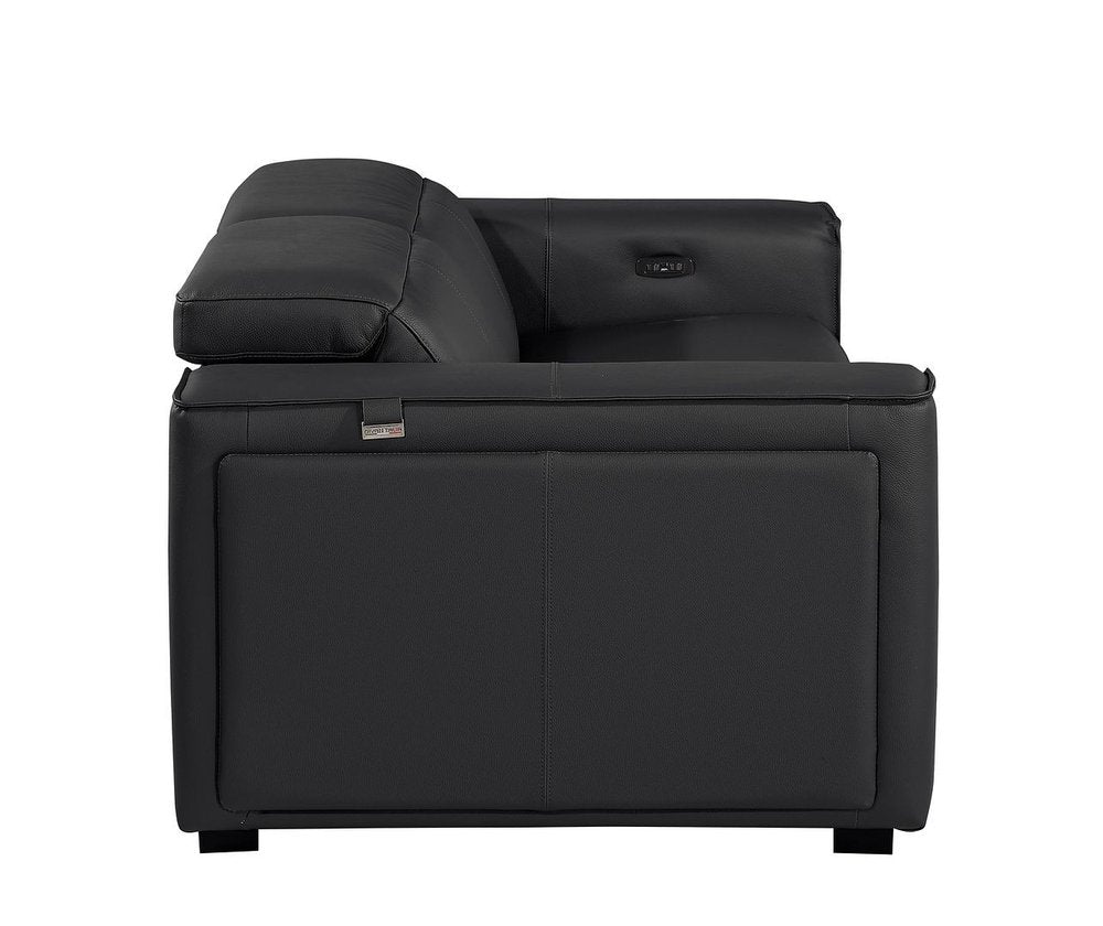 77" Black and Brown Italian Leather Power Reclining Loveseat With Storage
