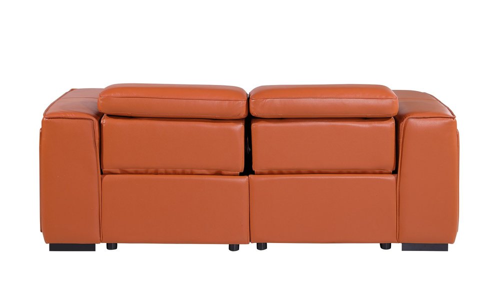 77" Orange and Brown Italian Leather Power Reclining Loveseat With Storage