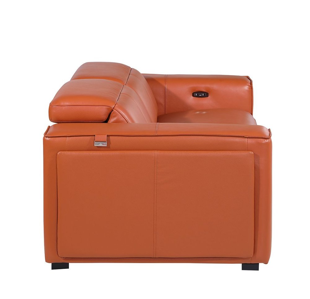 77" Orange and Brown Italian Leather Power Reclining Loveseat With Storage