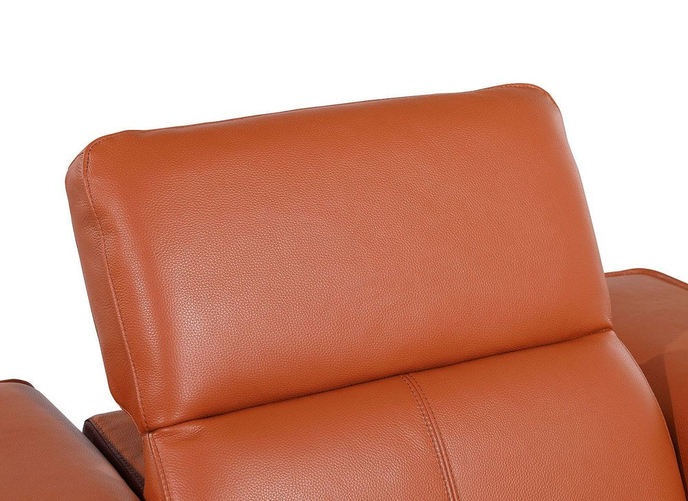 77" Orange and Brown Italian Leather Power Reclining Loveseat With Storage