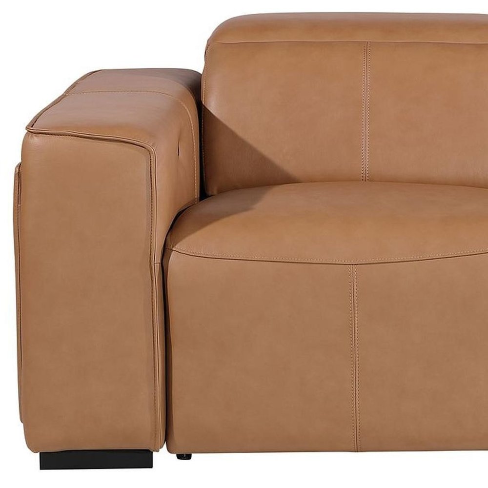 77" Brown and Black Italian Leather Power Reclining Loveseat With Storage