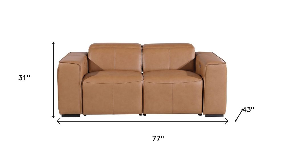 77" Brown and Black Italian Leather Power Reclining Loveseat With Storage