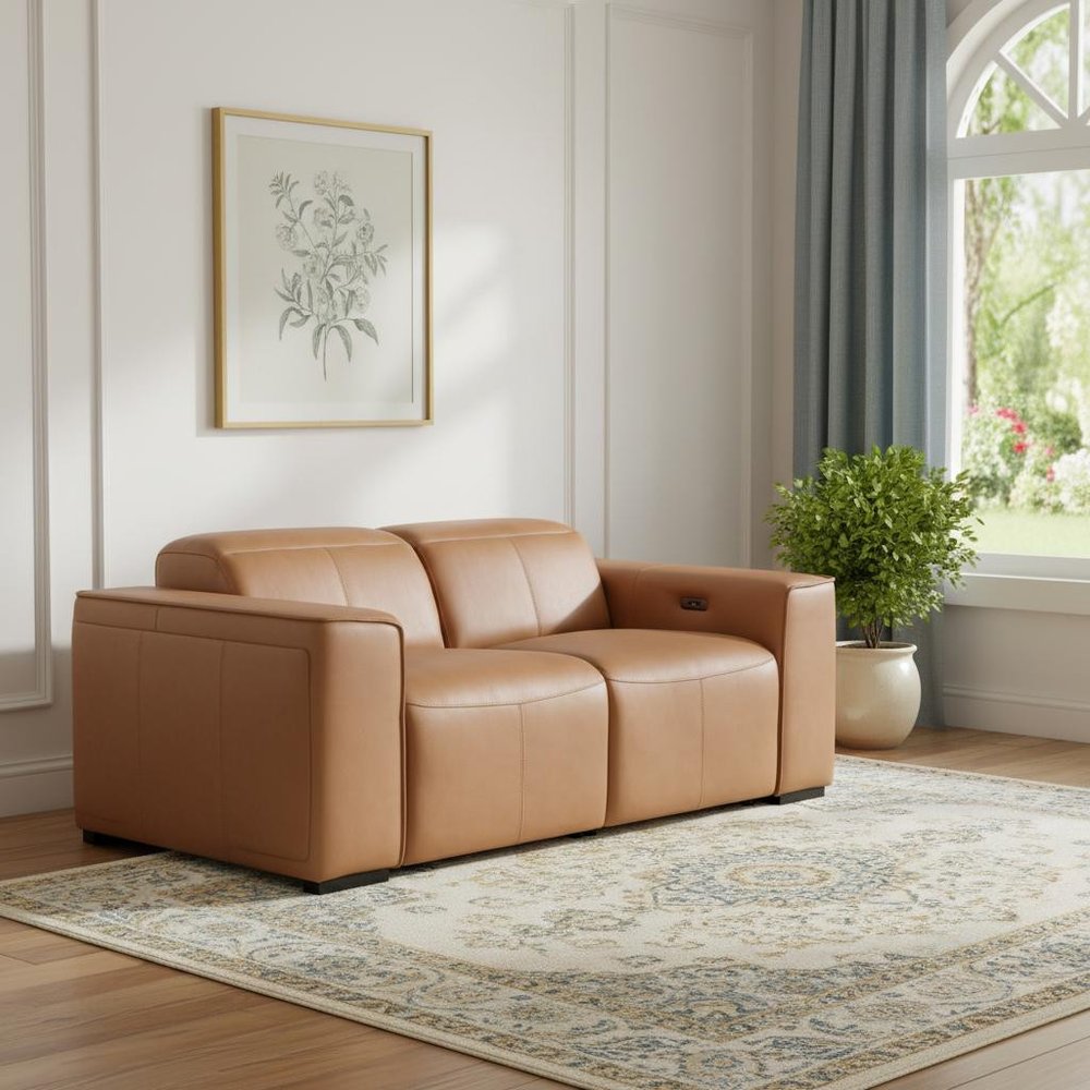 77" Brown and Black Italian Leather Power Reclining Loveseat With Storage