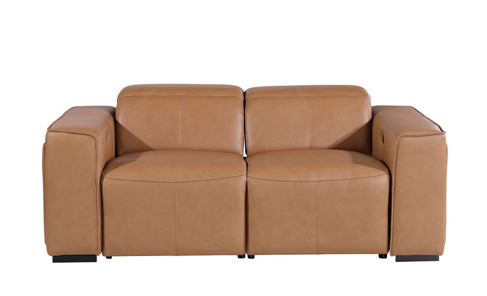 77" Brown and Black Italian Leather Power Reclining Loveseat With Storage