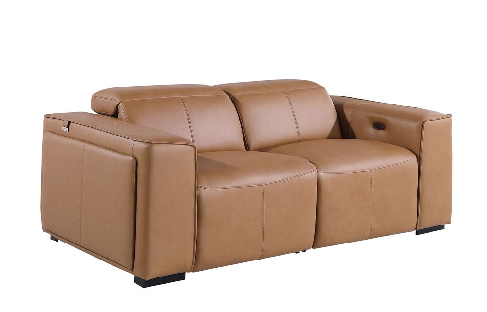 77" Brown and Black Italian Leather Power Reclining Loveseat With Storage