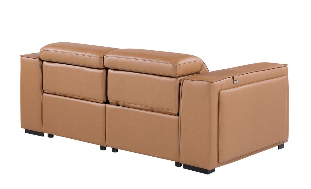 77" Brown and Black Italian Leather Power Reclining Loveseat With Storage