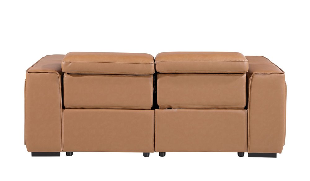 77" Brown and Black Italian Leather Power Reclining Loveseat With Storage