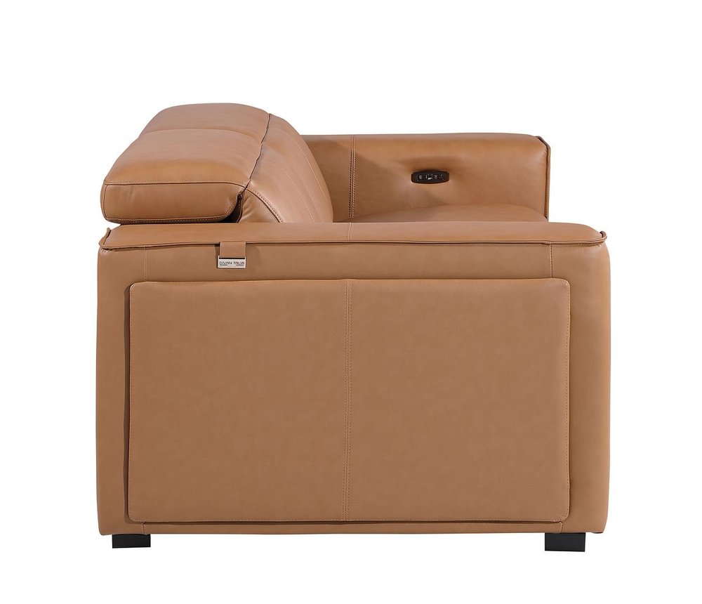 77" Brown and Black Italian Leather Power Reclining Loveseat With Storage