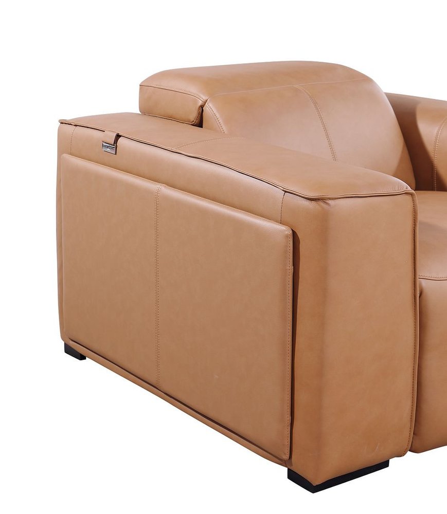 77" Brown and Black Italian Leather Power Reclining Loveseat With Storage