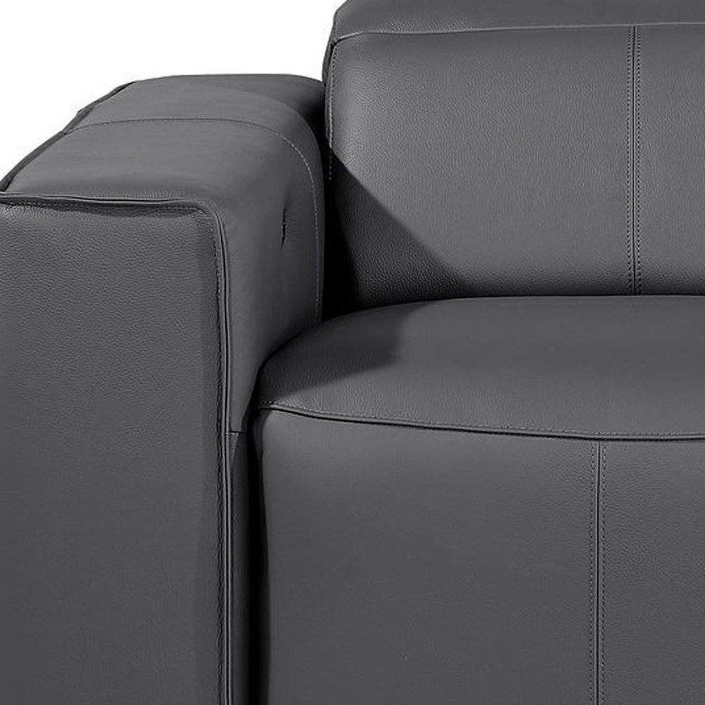 77" Dark Gray and Brown Italian Leather Power Reclining Loveseat With Storage