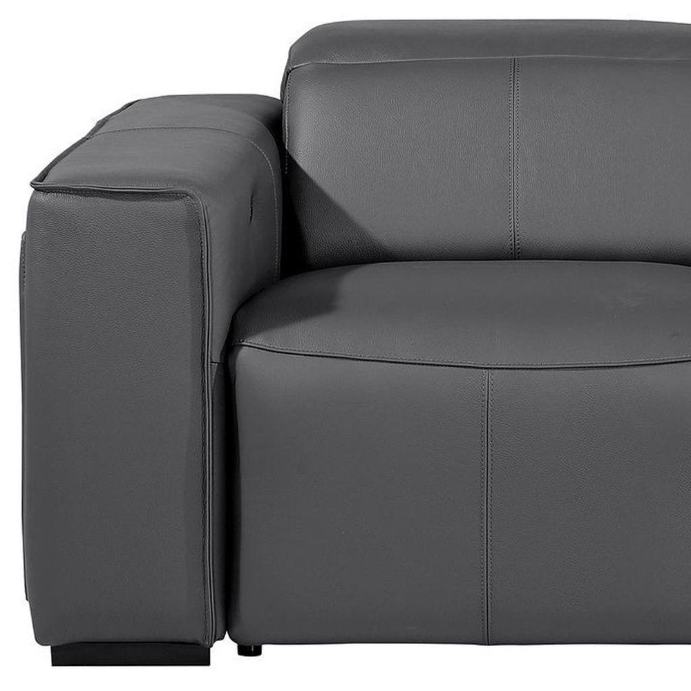77" Dark Gray and Brown Italian Leather Power Reclining Loveseat With Storage