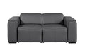 77" Dark Gray and Brown Italian Leather Power Reclining Loveseat With Storage