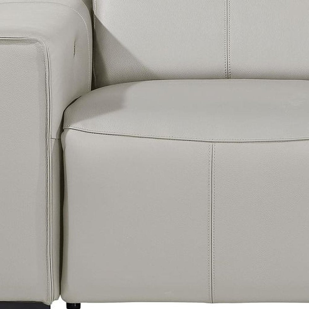 77" Light Gray and Brown Italian Leather Power Reclining Loveseat With Storage