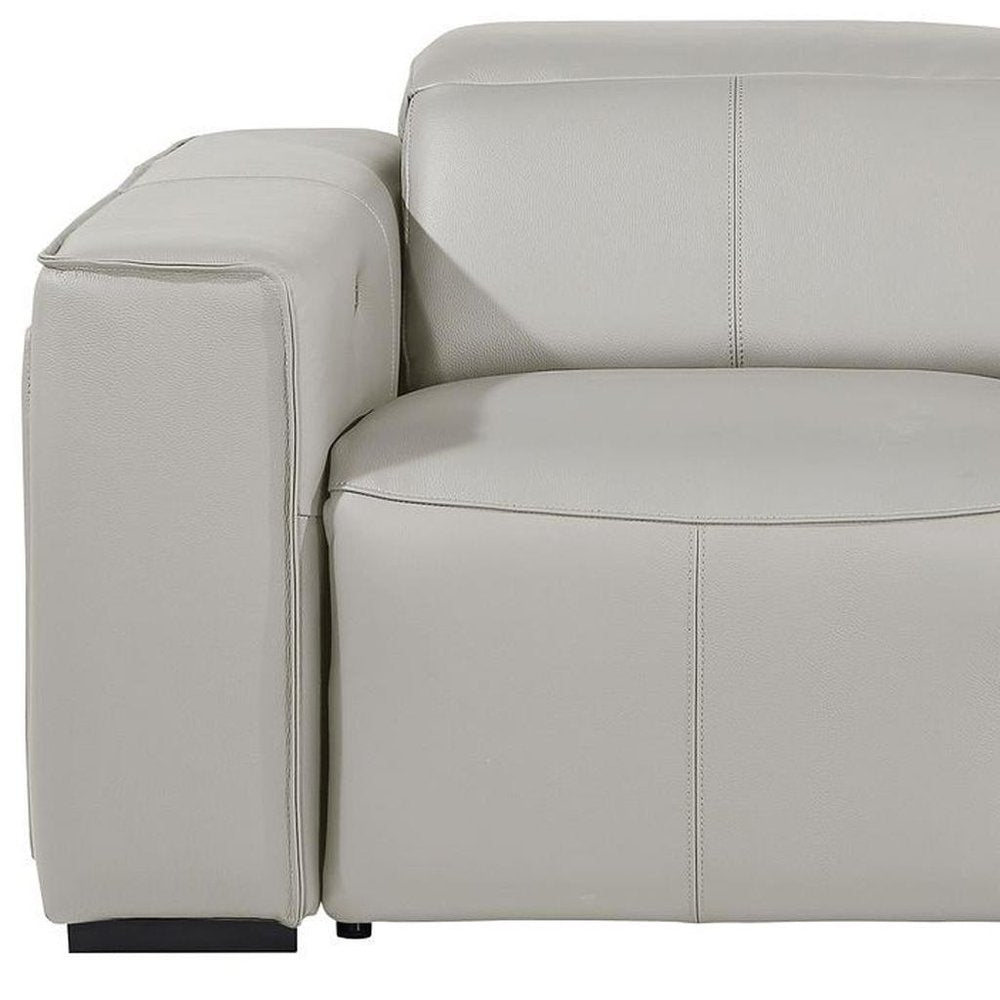 77" Light Gray and Brown Italian Leather Power Reclining Loveseat With Storage