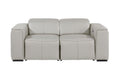 77" Light Gray and Brown Italian Leather Power Reclining Loveseat With Storage