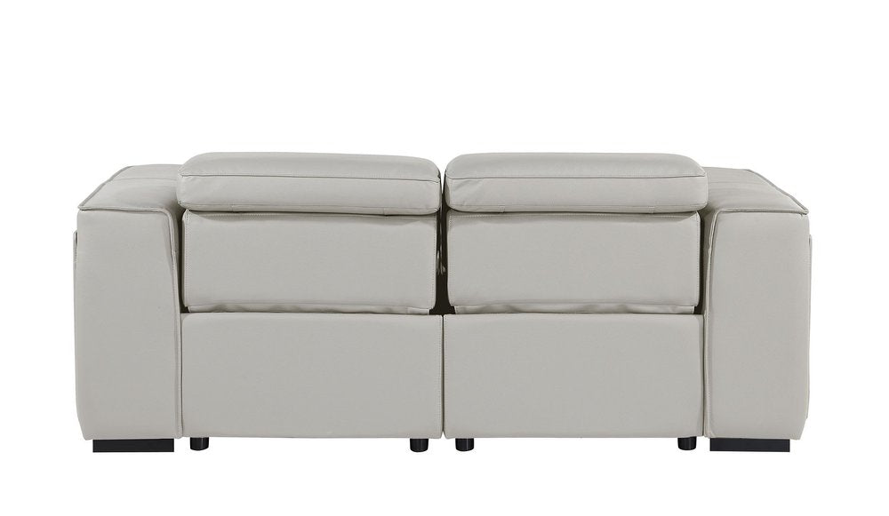 77" Light Gray and Brown Italian Leather Power Reclining Loveseat With Storage
