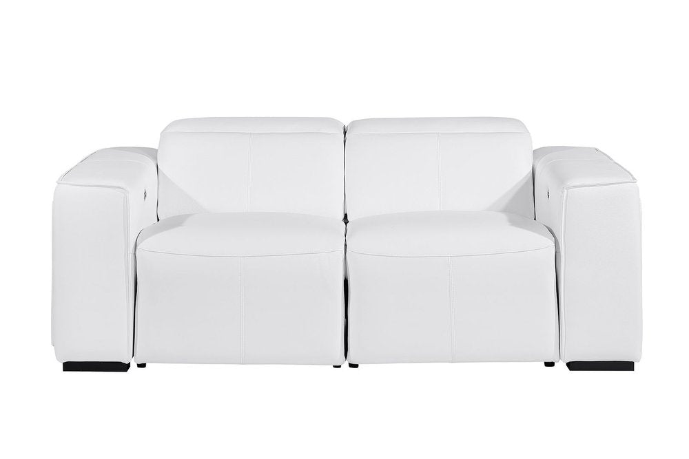 77" White and Brown Italian Leather Power Reclining Loveseat With Storage