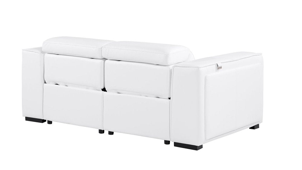 77" White and Brown Italian Leather Power Reclining Loveseat With Storage