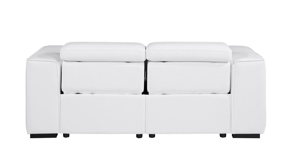 77" White and Brown Italian Leather Power Reclining Loveseat With Storage