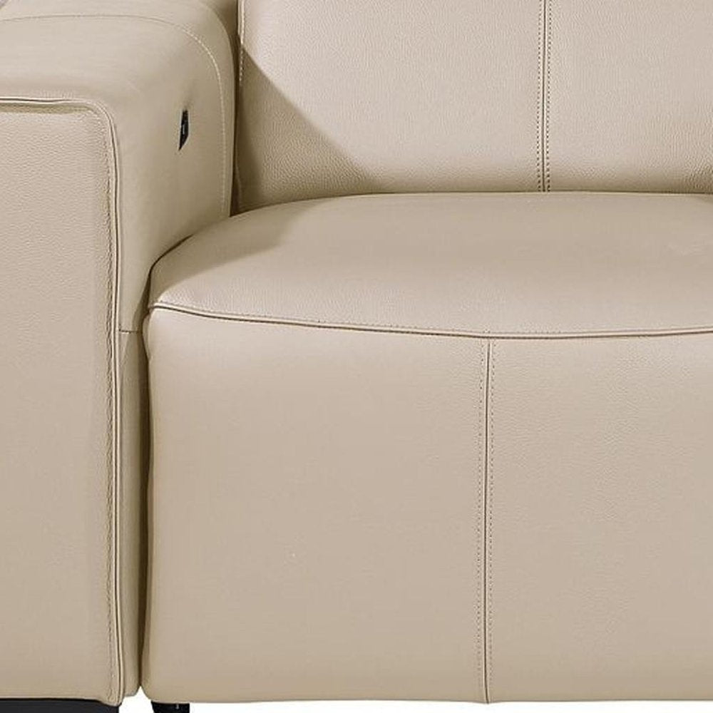90" Cream and Brown Italian Leather Power Reclining Loveseat With Storage