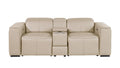 90" Cream and Brown Italian Leather Power Reclining Loveseat With Storage