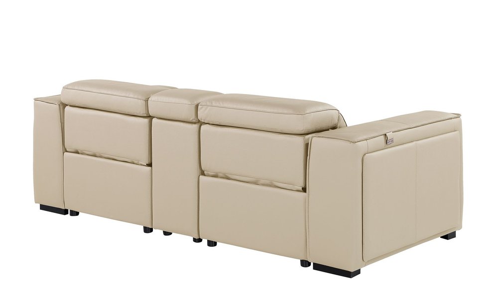 90" Cream and Brown Italian Leather Power Reclining Loveseat With Storage