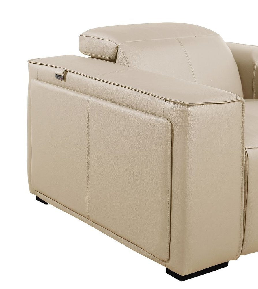 90" Cream and Brown Italian Leather Power Reclining Loveseat With Storage